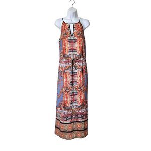 Clover Canyon S Maxi Dress Sleeveless Keyhole Drawstring waist Vine Baroque